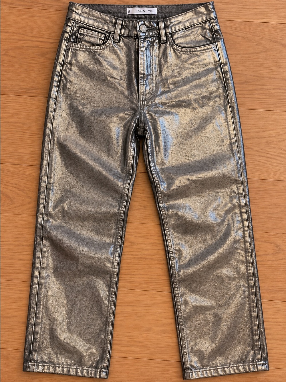 Mango Metallic Silver Straight-Leg Jeans